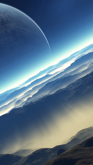 Distant planet space view foreground - free mountains wallpaper