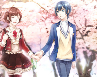 Couple holding hands cherry blossoms - front of a tree free wallpaper