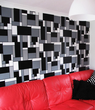 Red leather couch black white - a cubist painting free wallpaper for tablet