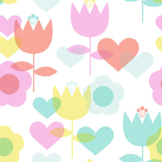 Hearts flowers pattern white background - free hearts wallpaper for tablet