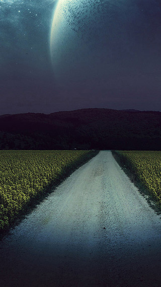 Road field moon sky distant - distant free wallpaper for mobile