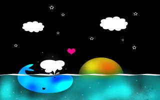 Whale floating ocean heart balloon - night sky free wallpaper for desktop