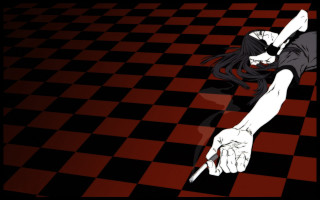 Woman long hair lying checkered - op art free wallpaper