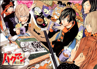 Halloween decorated table group people - a cup free wallpaper