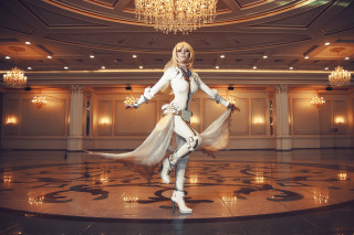 Woman white suit chandelier room - cosplay free wallpaper