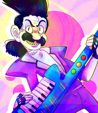 Cartoon character holding giant blue - free neon wallpaper for tablet