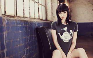 Woman sitting chair brick wall - a chair in a room free wallpaper