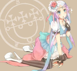 Girl long hair flower sitting - superflat free wallpaper for tablet