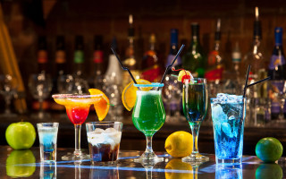 Colorful drinks bar counter bottles - 2 d sprite free wallpaper