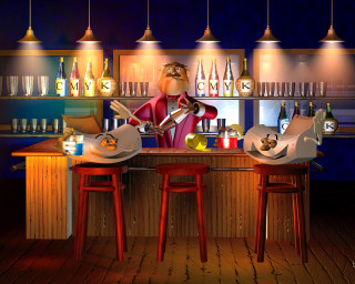 Cartoon character bar guitar wine - a bar free wallpaper