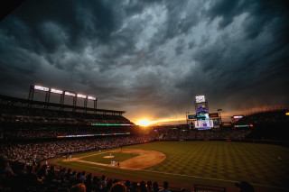 Baseball field cloudy sunset foreground - a baseball field free wallpaper