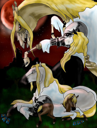 Horses rider woman man drawing - boleslaw cybi free wallpaper for mobile