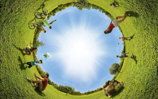 People laying grass circle sky 2 - fisheye len free wallpaper