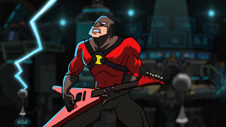 Cartoon character guitar dark room - neon free wallpaper for desktop