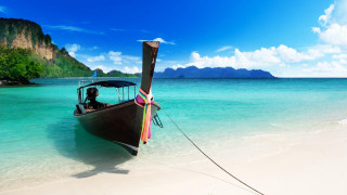 Boat pole beach water mountains - the boat free wallpaper