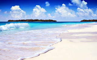 Beach wave island trees distance - a small island in the distance free wallpaper