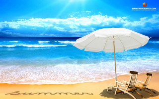 Beach chair umbrella sand ocean - summer free wallpaper for desktop