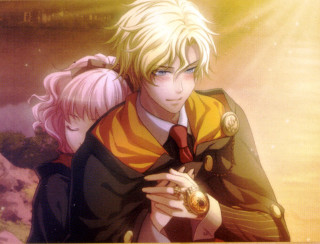 Anime couple hugging sky background 2 - a picture frame free wallpaper