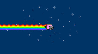 Computer game rainbow cat blue - pixel art free wallpaper for desktop