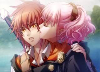 Anime kiss pink hair horns - two anime character free wallpaper for desktop