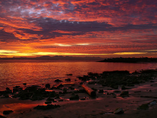 Sunset water rocks shore mountain - rock free wallpaper