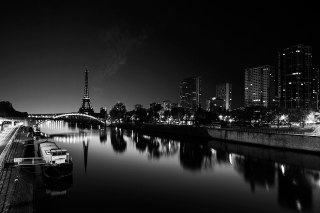 Black white city night river - paris school free wallpaper