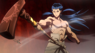 Man blue hair sword shield - his hand and a sword free wallpaper