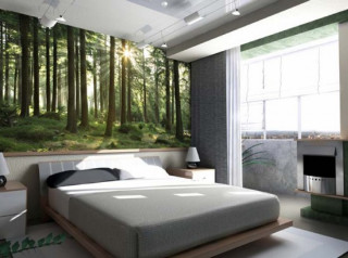 Bedroom forest mural bed environmental - vray free wallpaper