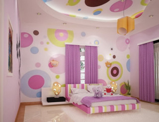 Pink bed pink ceiling circles - a pink bed free wallpaper