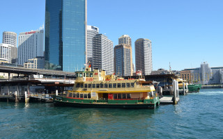 Ferry boat docked water city 2 - australian tonalism free wallpaper