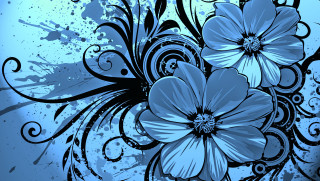 Blue flower black swirls white - a blue flower free wallpaper