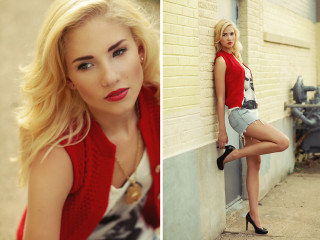 Woman red top denim shorts 4 - high heel free wallpaper