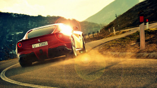 Red sports car mountains sunset 2 - winding free wallpaper