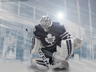 Hockey goalie kneeling building mask - a hockey stick free wallpaper