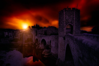 Castle red sky red light - medieval free wallpaper for desktop