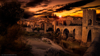 City bridge river sunset dark - romanesque free wallpaper