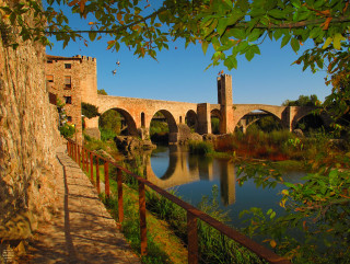 Bridge river stonebuilding woodenfence autumn - carpoforo tencalla free wallpaper