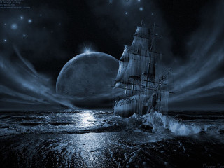 Gothic ship ocean night fullmoon - a. hardy free wallpaper