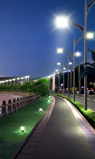 Night street lights bench side - the side of the road free wallpaper for mobile