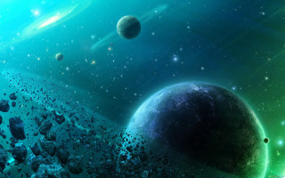 Planets blue green space stars - a group of planets free wallpaper