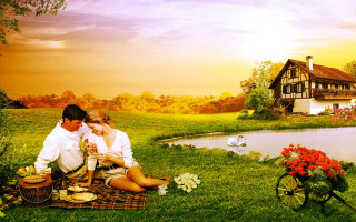 Couple blanket lake house background 2 - a couple sitting free wallpaper