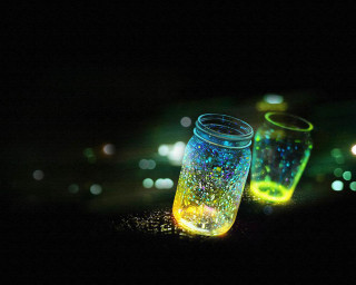 Jars colored lights dark bokeh - firefly free wallpaper