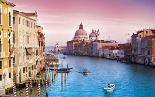 Boat traveling canal Venice waterway - canaletto free wallpaper