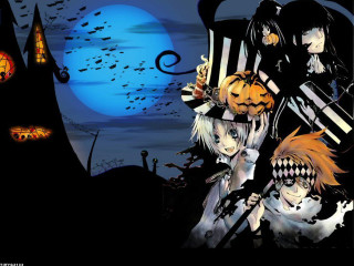Group castle bats pumpkins halloween - dark background free wallpaper