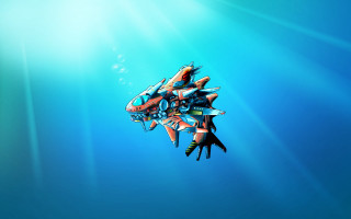 Colorful airplane flying ocean floor - lostfish free wallpaper