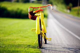 Yellow bike road grass street - american impressionism free wallpaper for desktop