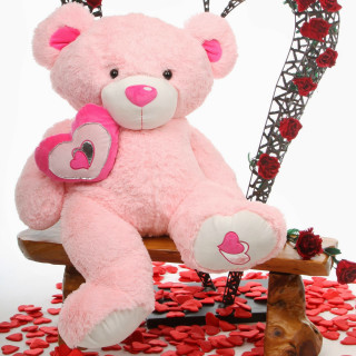 Pink teddy bear heart red - free valentines wallpaper for tablet