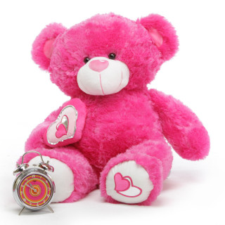 Pink teddy bear heart clock - product photo free wallpaper for tablet