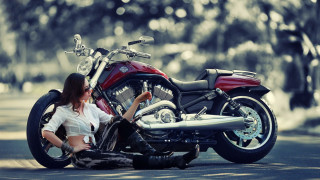 Woman sitting motorcycle street trees 2 - the street free wallpaper