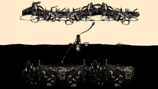 City skyline flying person kite - alexander jansson free wallpaper